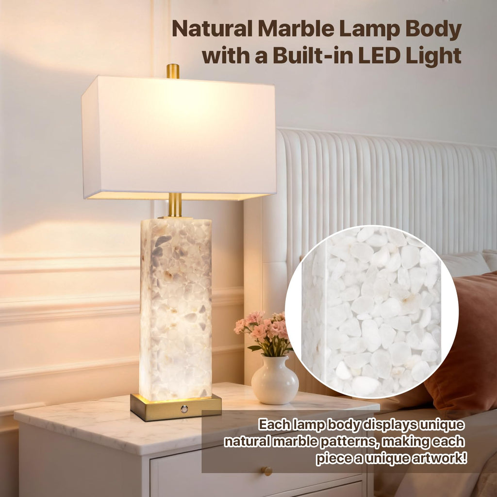 25.6" Alabaster Lamps, Marble Lamp Nightstand Lamps Set of 2