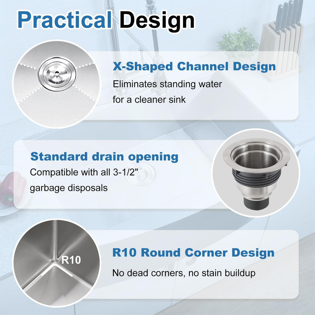 33 Inch Stainless Steel Farmhouse Sink, 33x21 Apron Front Kitchen Sink, 9 Inch Deep 16 gauge Commercial Single Bowl