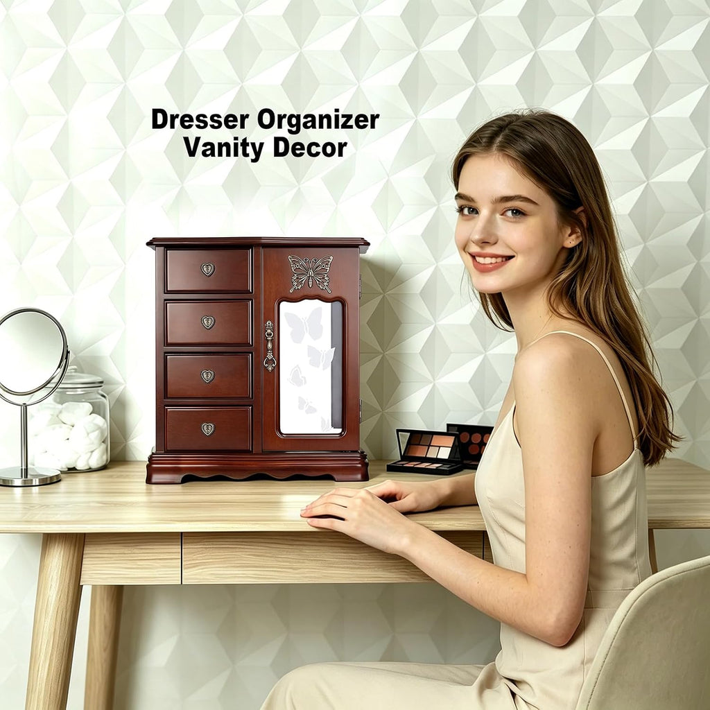 Solid Wood Jewelry Box for Women Brown