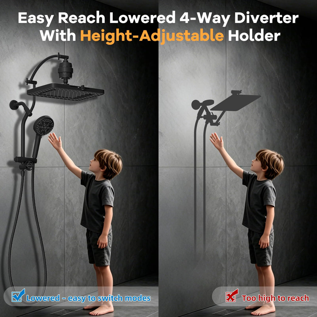 13" Filtered Shower Head & Filtered 10-Mode Handheld Combo, Black