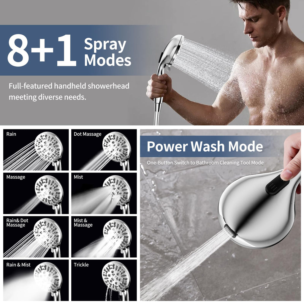 High Pressure Dual Shower Head with Handheld Spray Combo