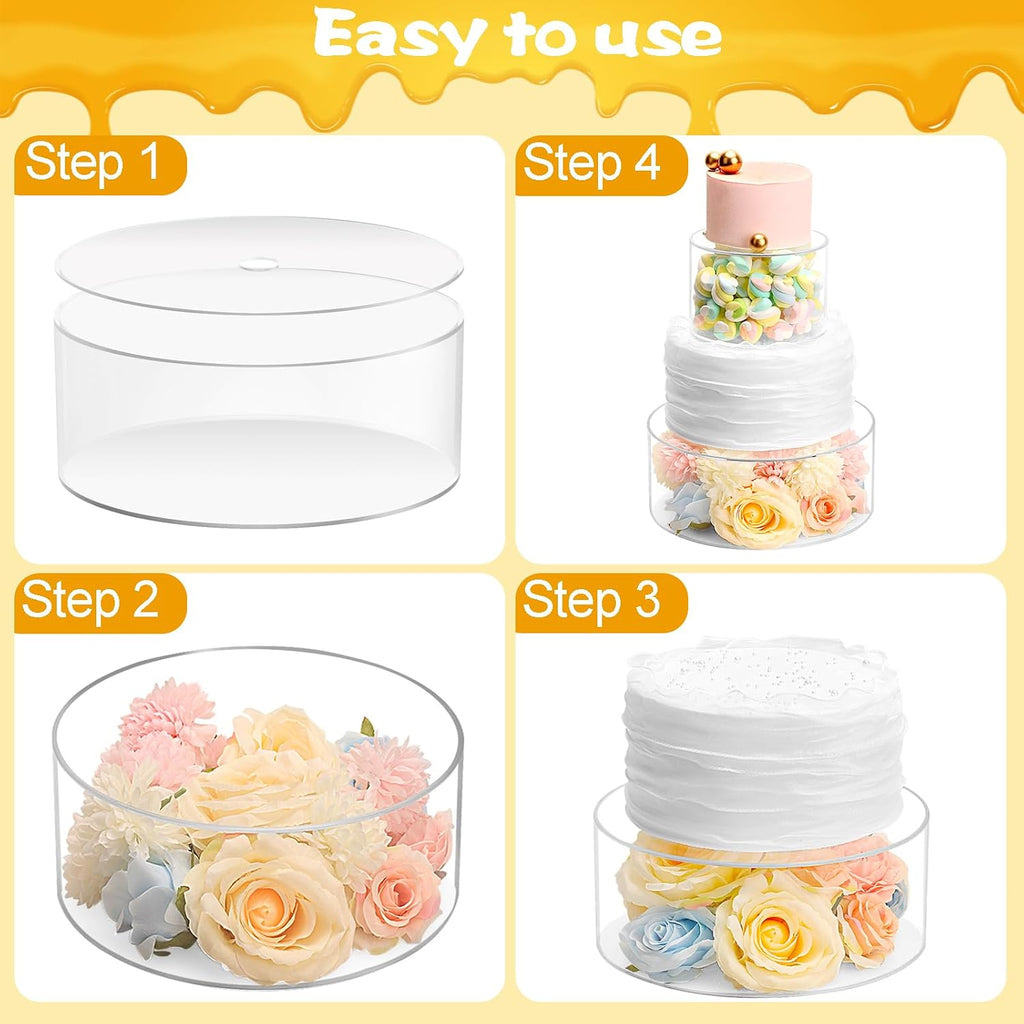 Acrylic Cake Stand with Lid Fillable Cake Stand Floating Clear Cake Stand Cake Riser Cake Tier Round Cake Stand - Set of 2