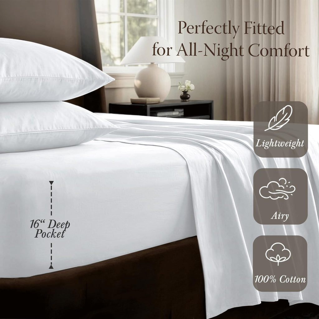 400 Thread Count Egyptian Cotton Sheet Set, Sateen, White