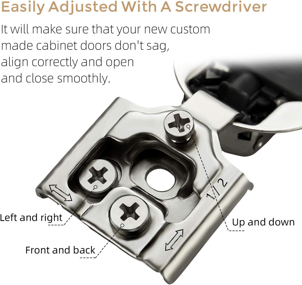 50 Pack 25 Pair 1/2 inch Overlay Soft Close Kitchen Cabinet Hinges Stainless Steel Adjustable Kitchen Hinges Satin