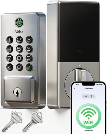 WiFi Smart Fingerprint Deadbolt Front Door Lock, Satin Nickel