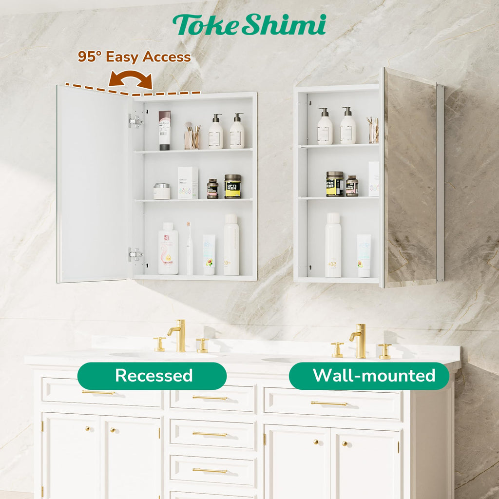 36 x 24 Medicine Cabinet with Mirror, Assembly Required, Wall Mounted Medicine Cabinet with Tempered Beveled Mirror