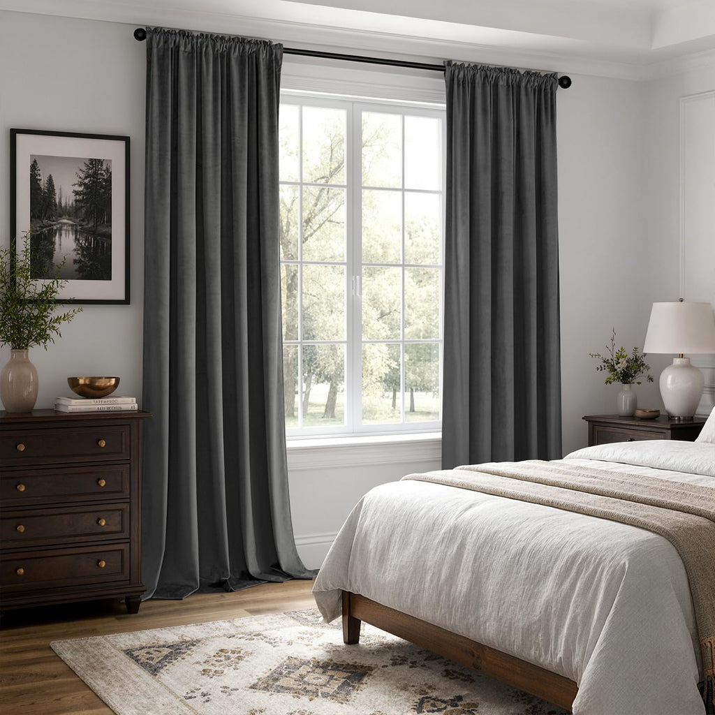 Grey Blackout Velvet Curtains Drapes 84 Inch Long 52"x84" Bedroom