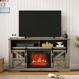 Farmhouse Fireplace TV Stand for TVs up to 65+ Inches, Entertainment Center with 23 Inch Electric Fireplace, Large Storage Console with Sliding Barn Door, Brown