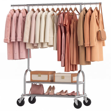 Heavy Duty Clothes Rack, 586 LBS Weight Capacity Metal Clothing Rack with Wheels, Rolling Garment Rack for Hanging