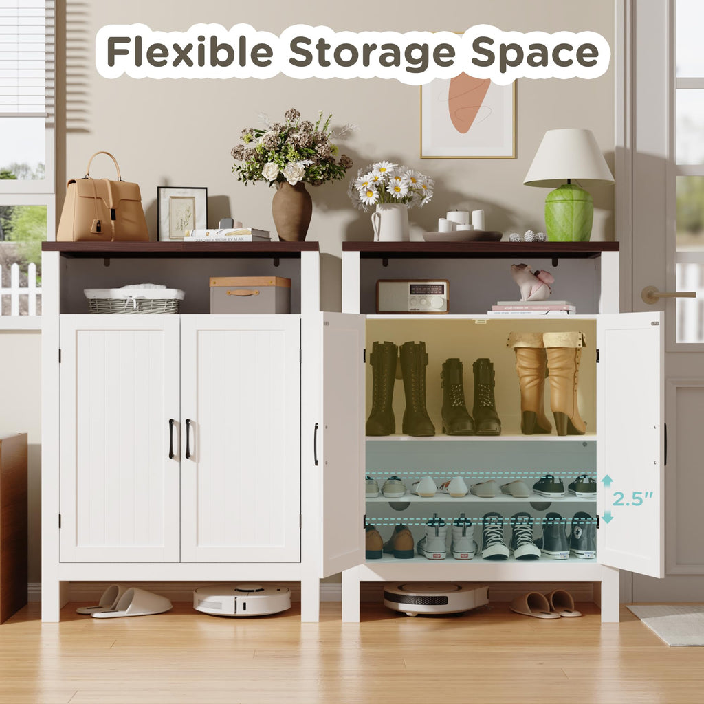 Farmhouse Shoe Cabinet with Doors, 5 -Tier Shoe Storage Cabinet with Adjustable Shelves, 43.3" Tall Shoe Rack Cabinet