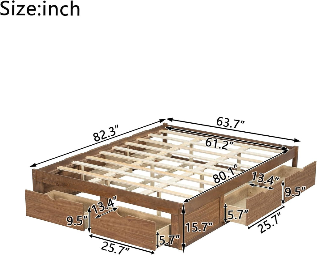 Queen Size Wood Japanese Bed Frame with 6 Storage Drawers