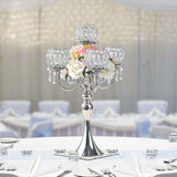 5 Arm Elegant Crystal Candle Holder,Candlestick, 22 Inch Tall Candle Holder Table Candelabra Event Party Table