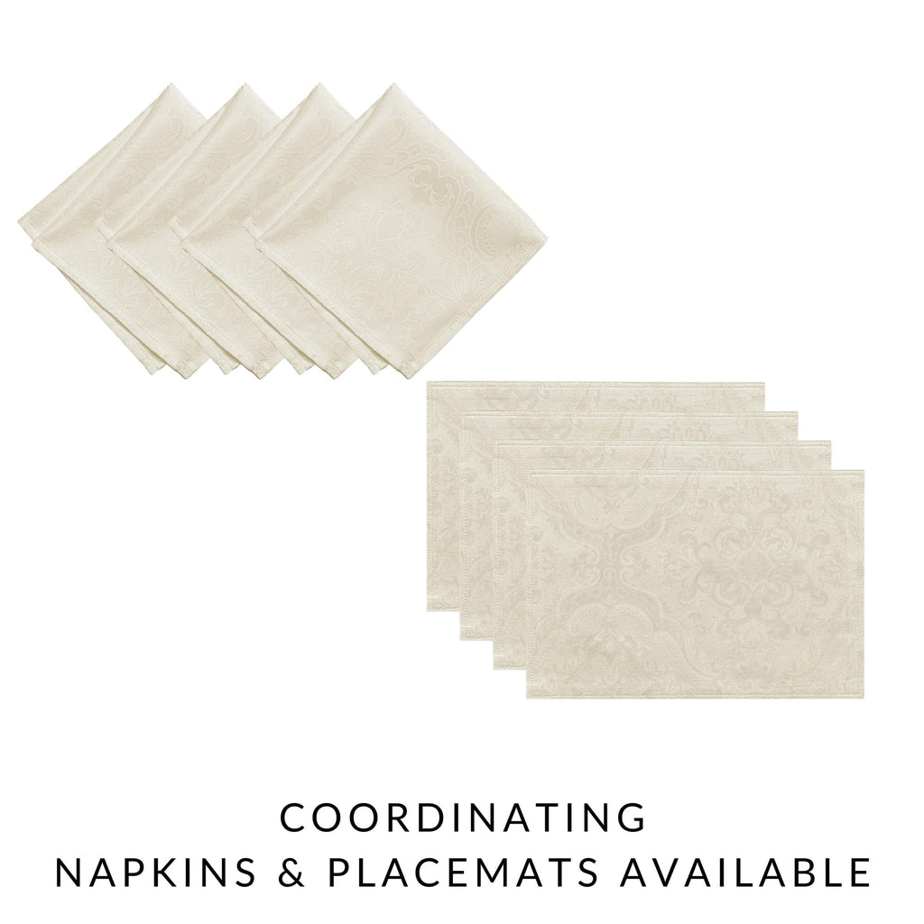 Caiden Elegance Damask Tablecloth, Ivory - 90" W x 90" L Round
