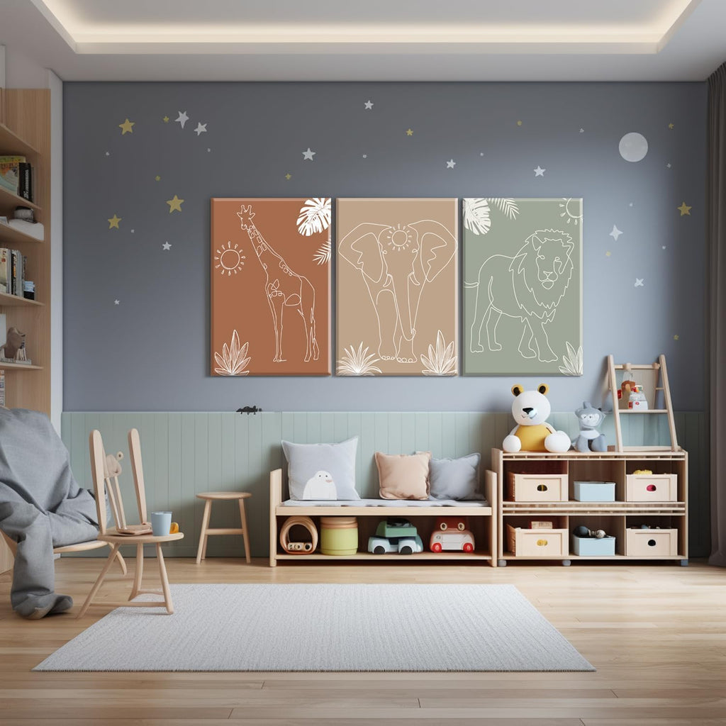 Nursery Wall Art Safari Animal Canvas Prints Boy Baby Room Decor