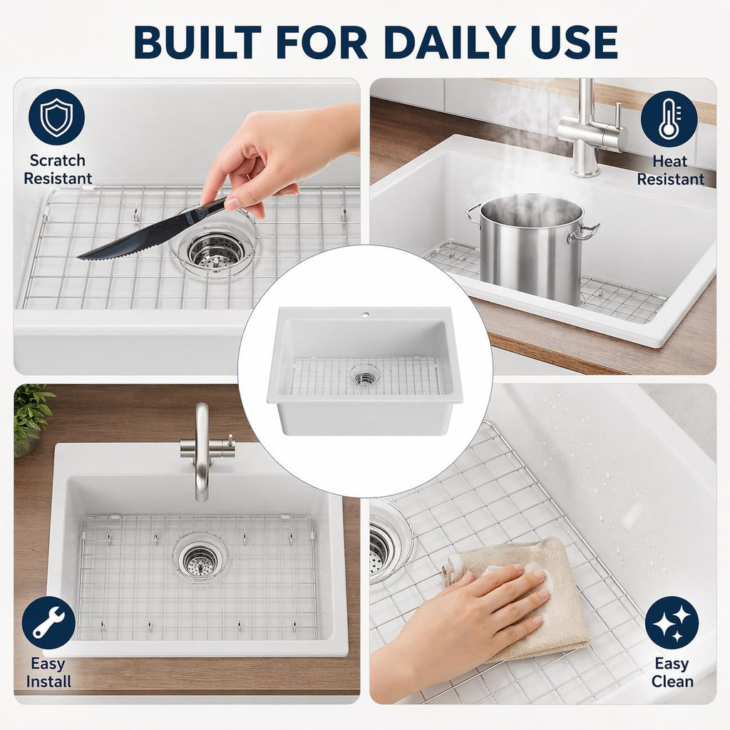 30 Inch Ceramic Farmhouse Sink, White Apron Front Farm Sink 30"x22"x10", Deep Single Bowl Kitchen Sink with Stainless