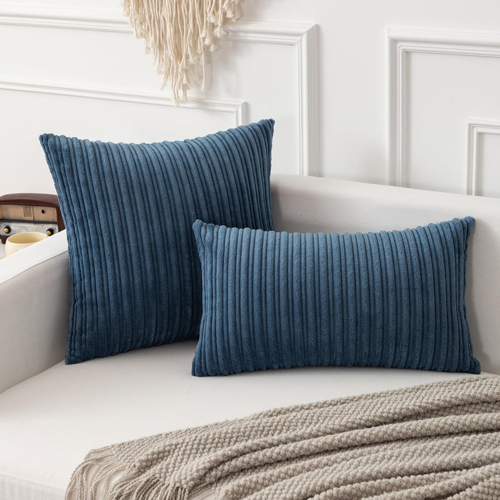 Striped Corduroy 24"x24" Pillow Covers 2 Pack, Dusty Blue