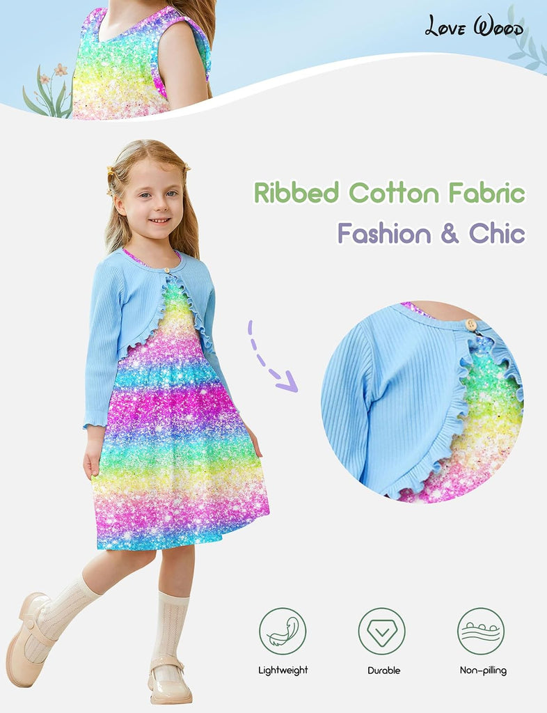 Toddler Girl Sleeveless Dresses and Long Sleeve Ruffle Cardigan 2 Piece Fall Outfits