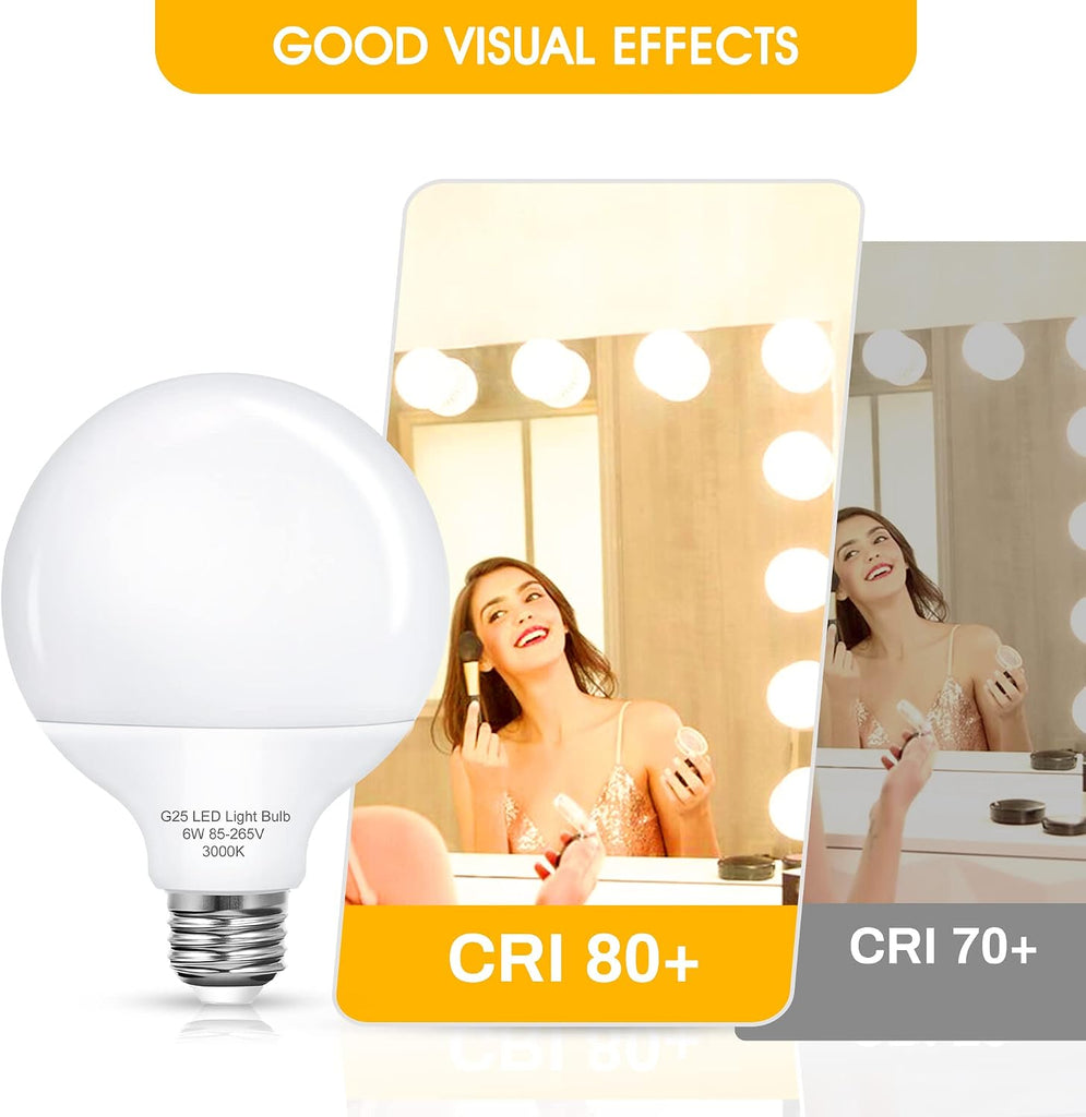 G25 LED Vanity Globe Light Bulb, E26 Base 60W Equivalent Incandescent Bulbs
