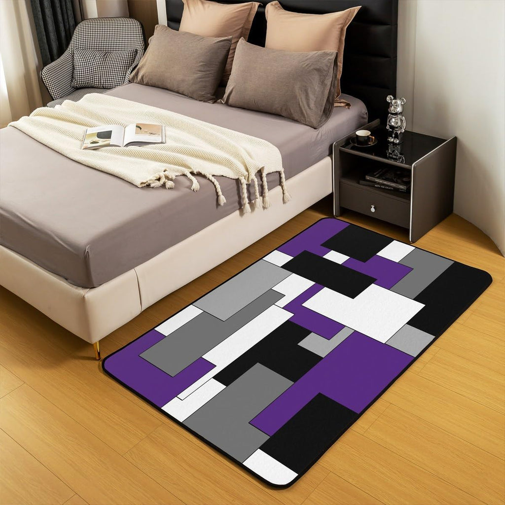 Purple Checkered Area Rug Black White Gray Living Room Rugs Area Rug,Modern Abstract Grid Decorative Carpet