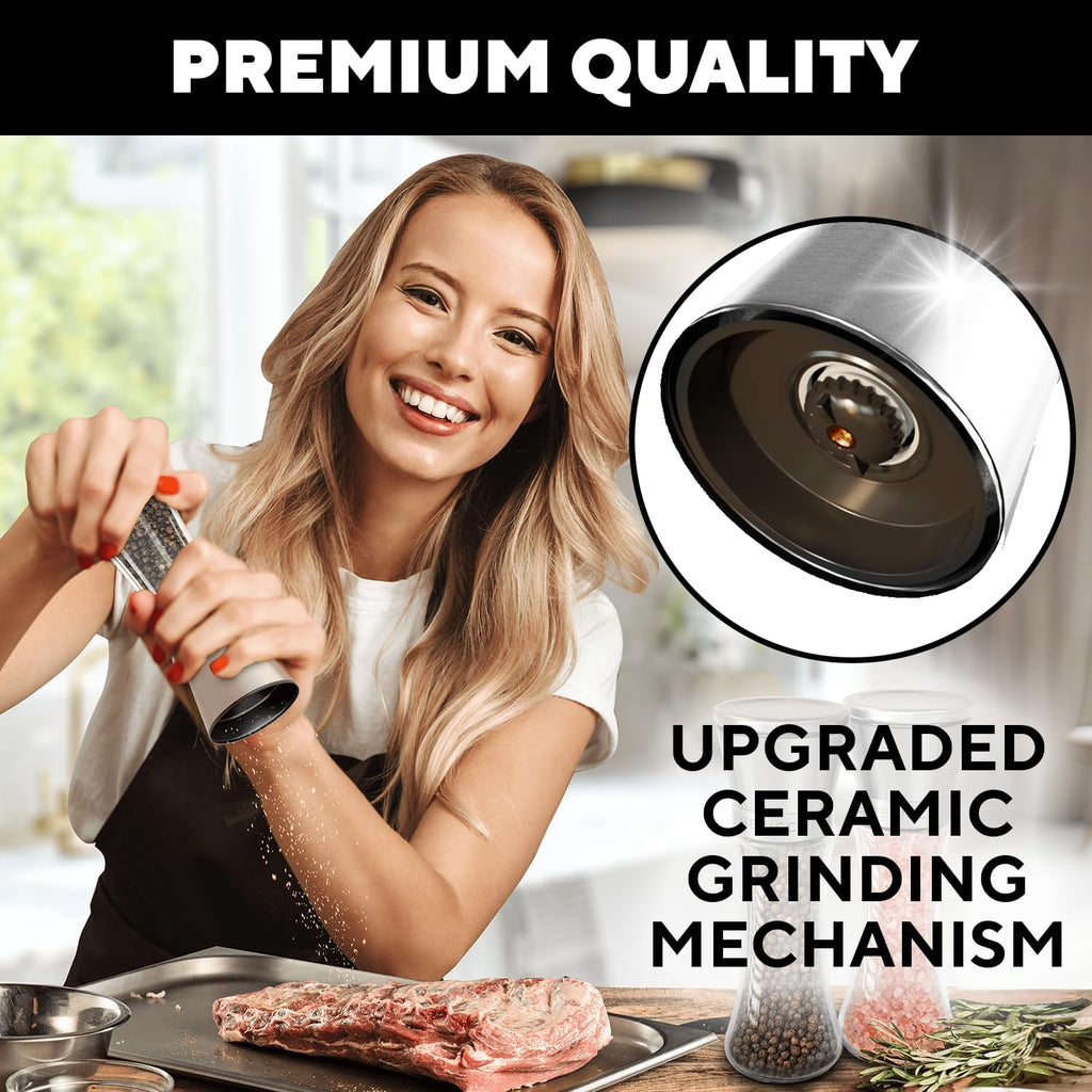 Manual Salt and Pepper Grinder, Refillable Stainless Steel Mills - Set of 2