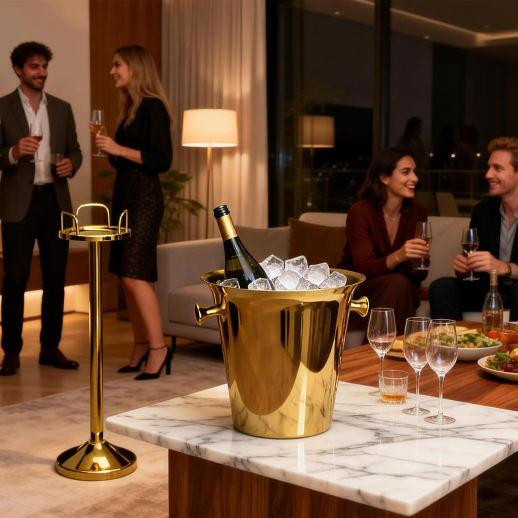 Champagne Bucket with Stand, Standing Ice Buckets 5L(Gold 1Pack)
