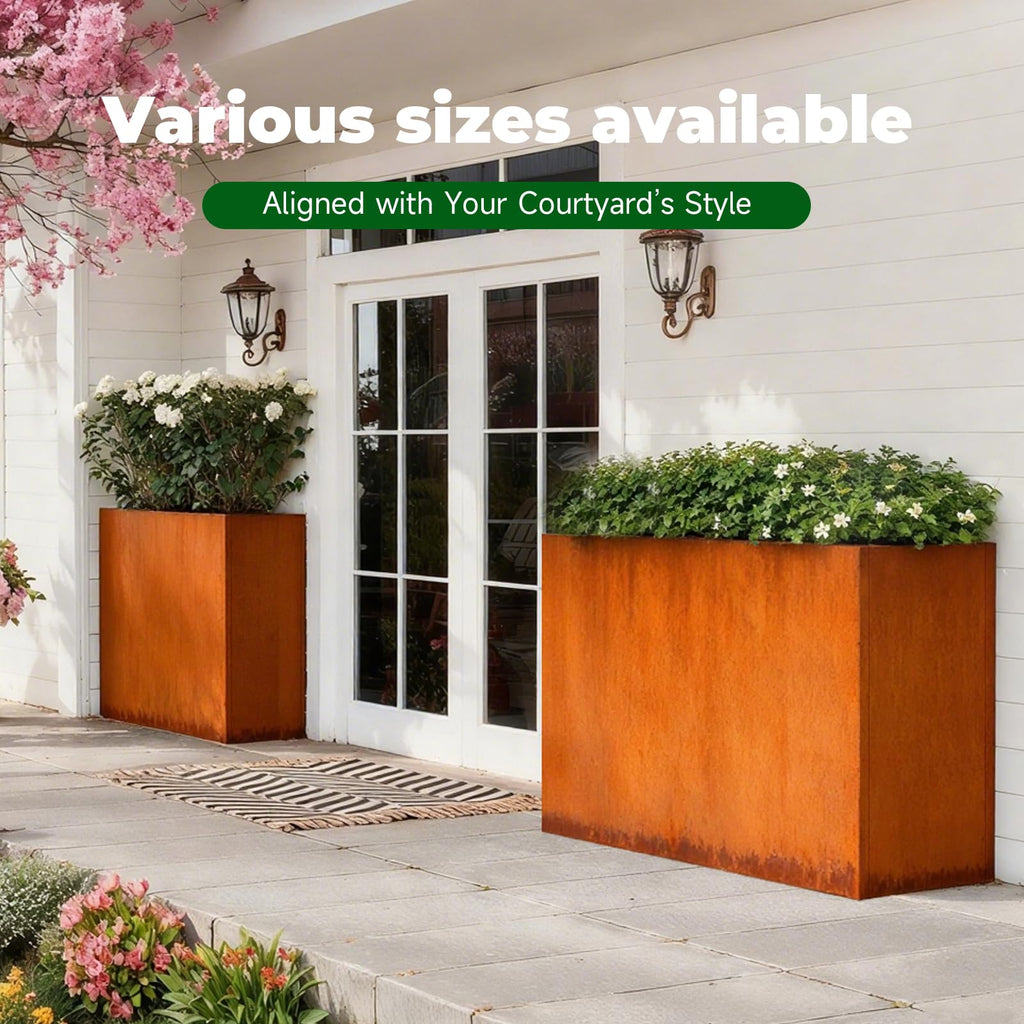 Corten Steel Planter Box 32" L x 15" W x 24" H Rusted Steel Outdoor Planter
