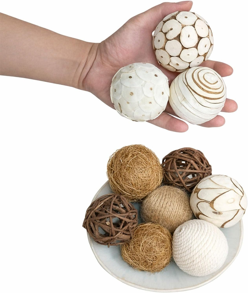 Decorative Balls for Bowl Centerpiece, Rattan Woven Vase Orbs Spheres Filler Decor, Home Table Decor, Party - Set of 10