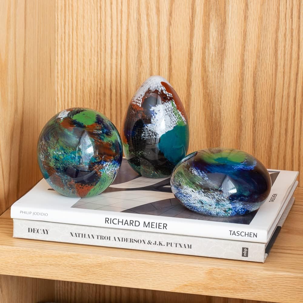 Murano Style Art Glass Paperweight Planet Earth Hand Blown for Offices