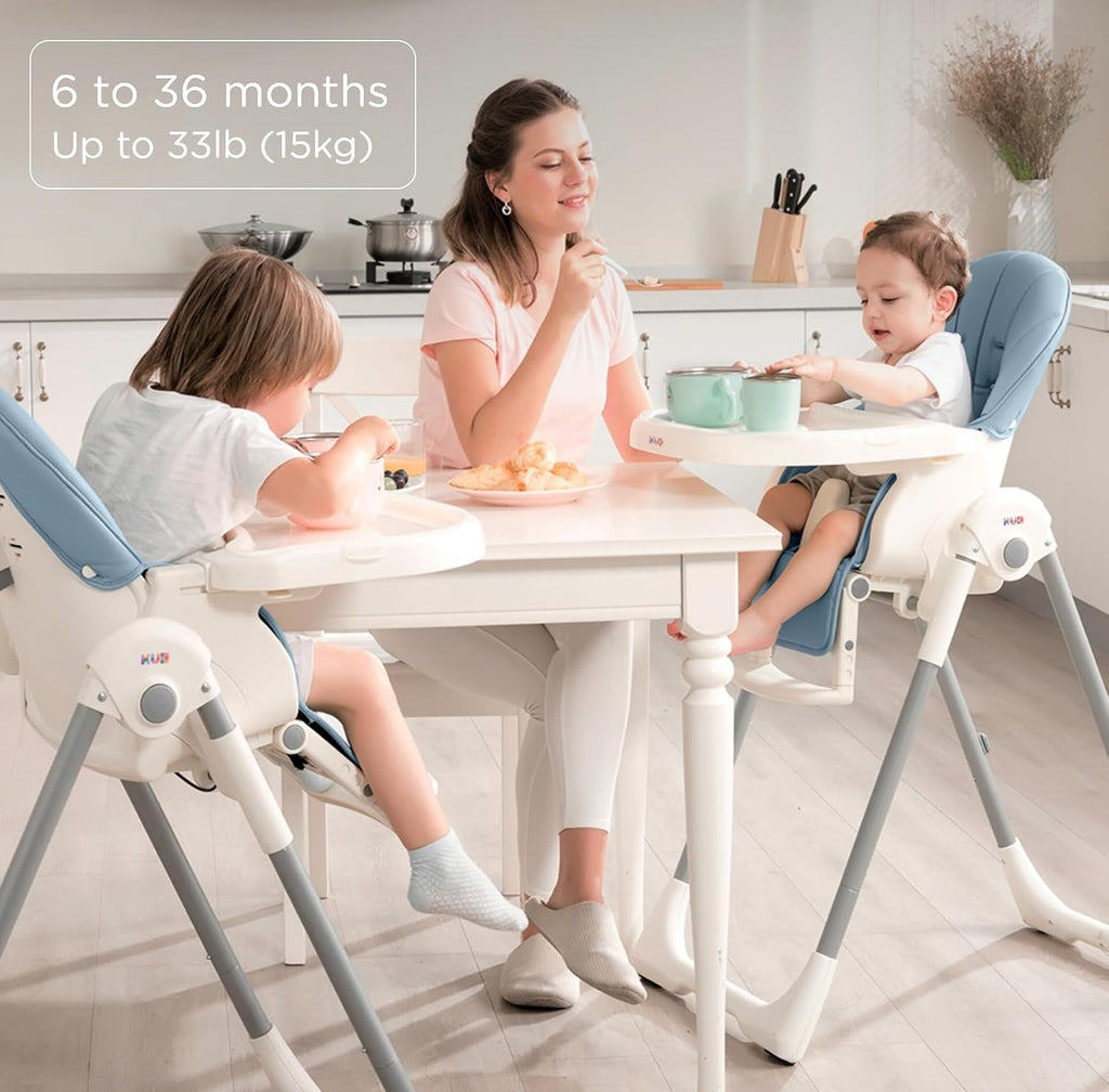 3-in-1 Foldable & Portable Baby High Chair with 2 Lockable Wheels(Blue) | 7 Height & 4 Recline Adjustable High Chairs