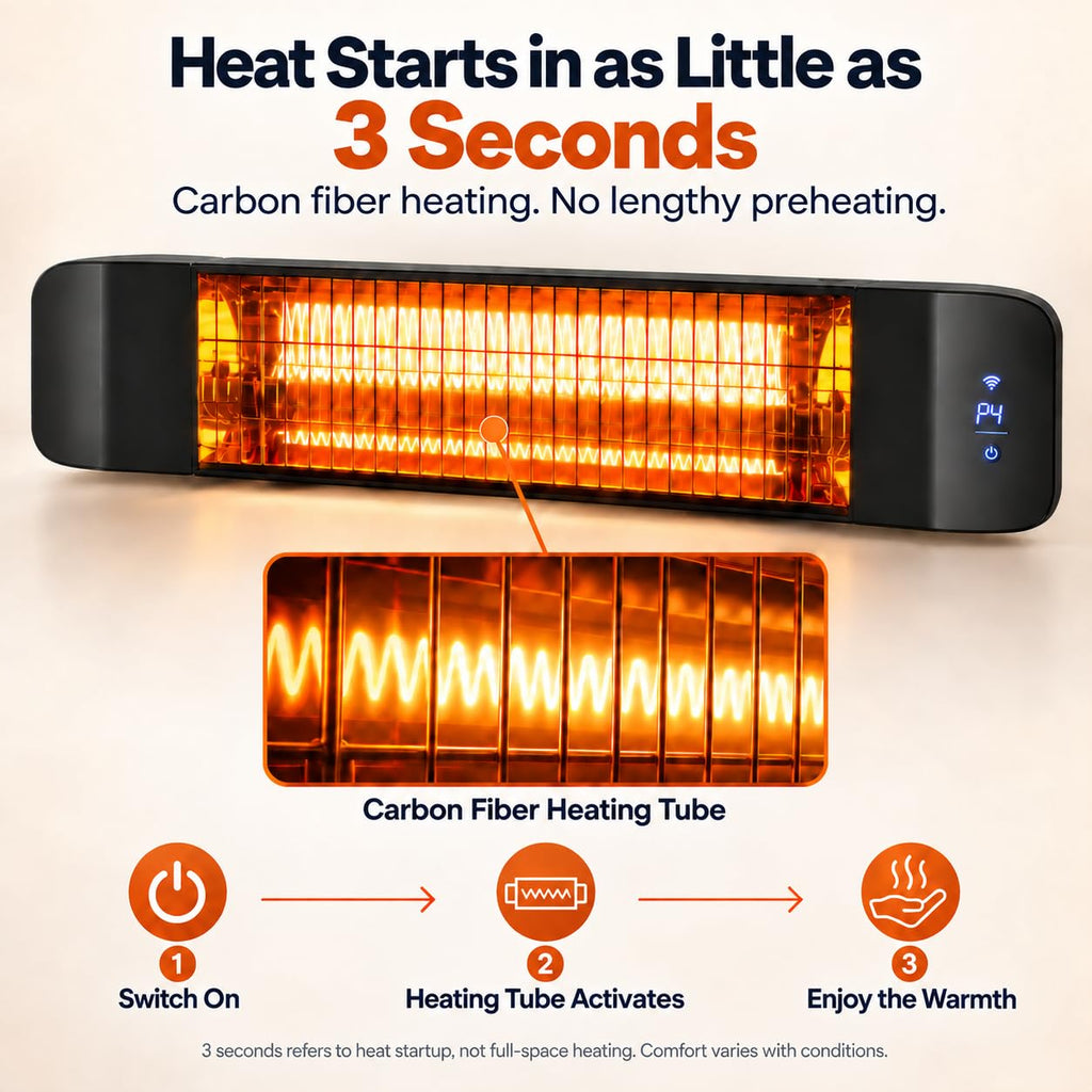 Electric Infrared Patio Heater, WiFi Wall-Mount, Black