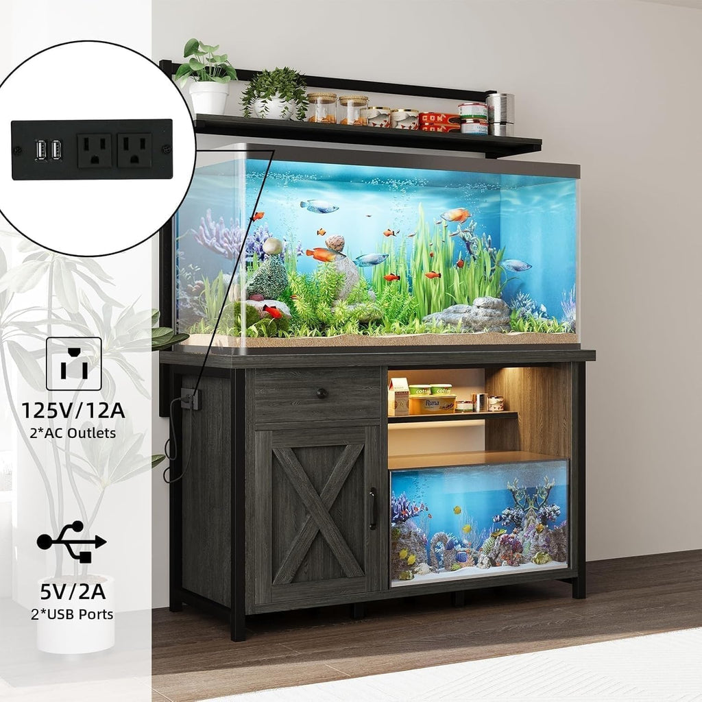 55-75 Gallon Fish Tank Stand with Storage, Aquarium Stand with Shelf, Gray