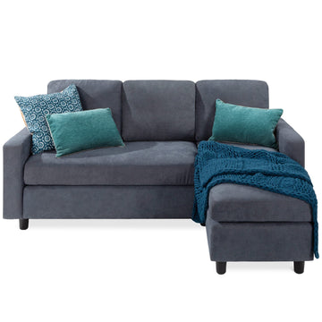 Upholstered Sectional Sofa, Bonus Room, Compact Spaces w/Chaise Lounge, 3-Seat, L-Shape Design, Reversible Ottoman