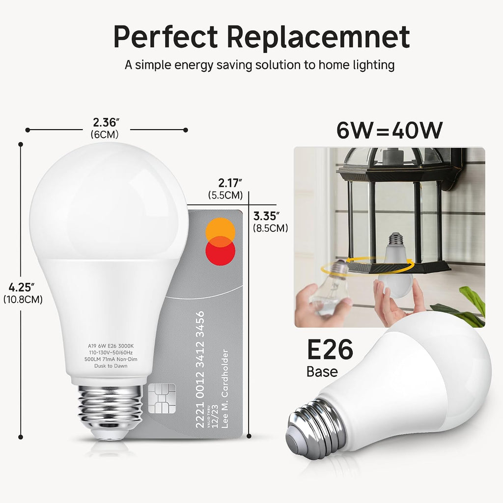 Dusk to Dawn Light Bulbs, 40W Equivalent, 5000K Daylight, 4 Pack