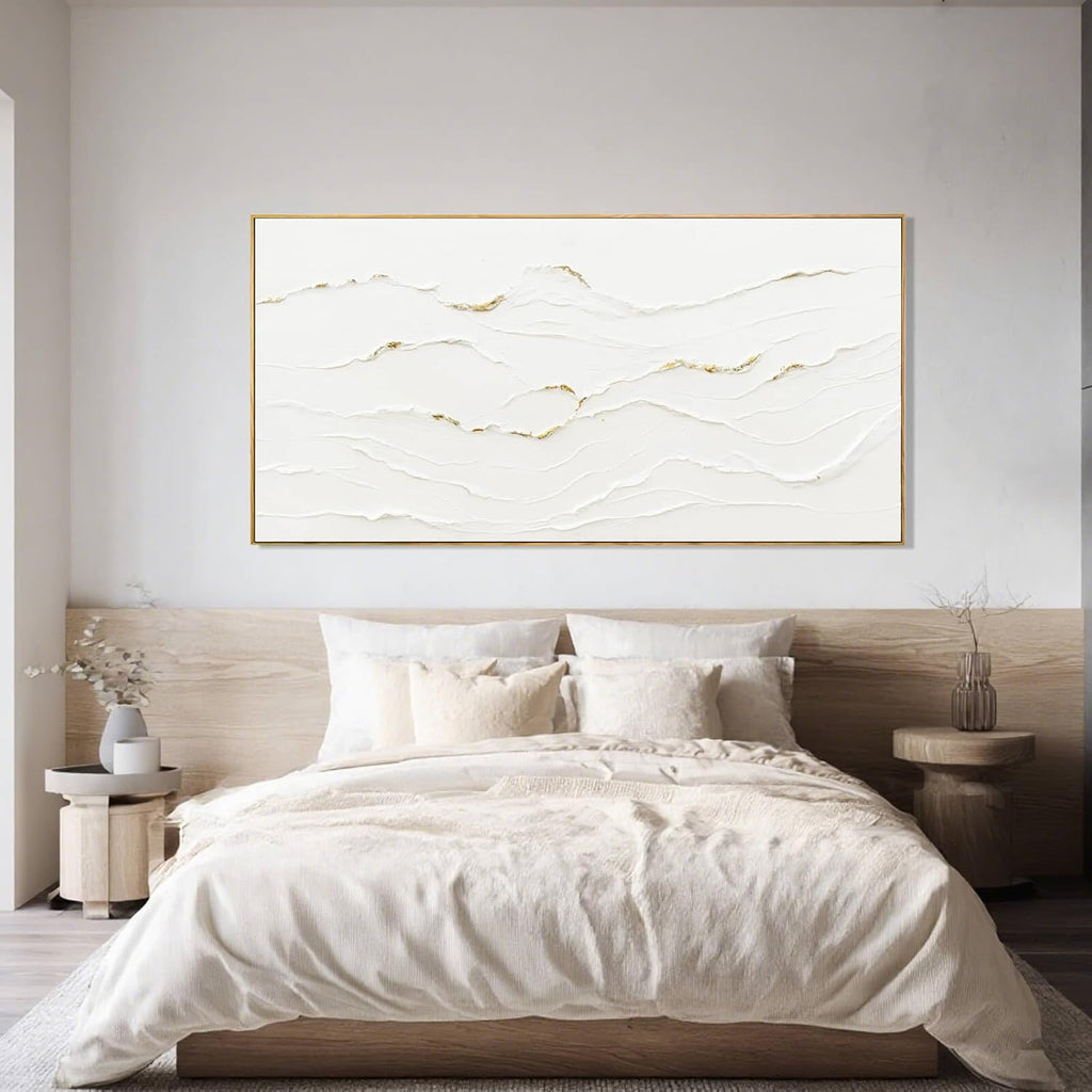 Large Framed White Abstract Gold Wall Art 29x58 Inch