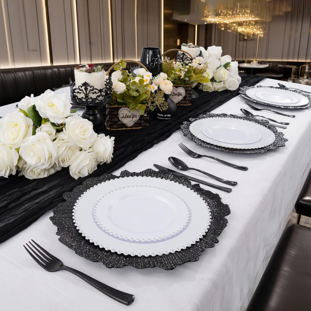 50 Black Chargers Bulk for Wedding Dinners 13" Reef