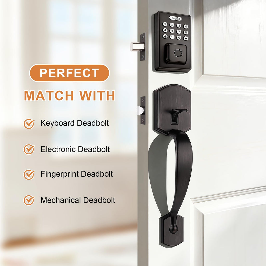 Front Door Handle Set,Entry Door Handleset,No Lock Reversible Lever,Oil Rubbed Bronze Exterior Door Lock,Heavy Duty