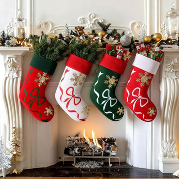 4 Pcs Christmas Stockings, 18 Inch, Embroidery Velvet, Vintage