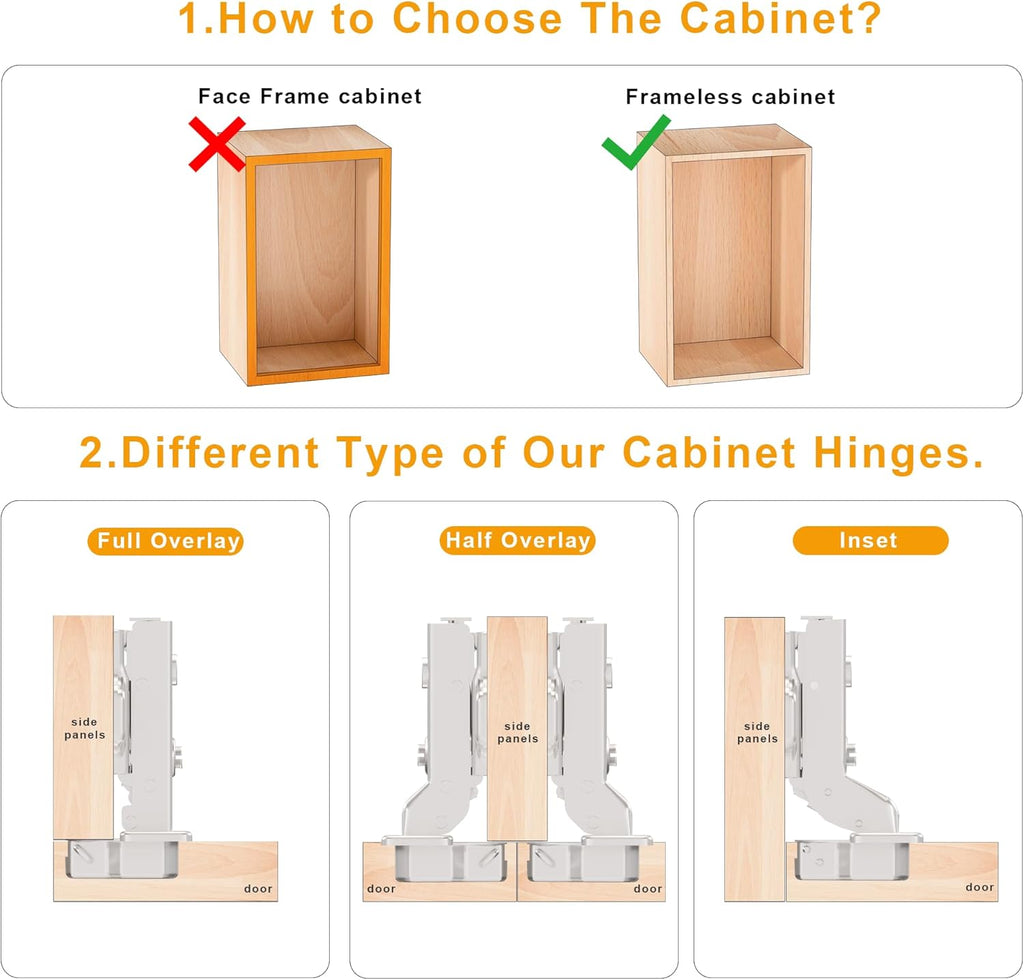 2 Pack 1 Pairs Frameless Soft Close Full Overlay Cabinet Hinges European Cabinet Door Hinges 35mm Cup Concealed Kitchen
