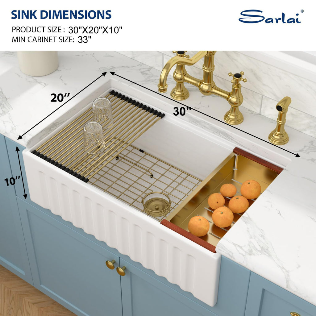 White Farmhouse Sink - 30 Inch Farm Kitchen Sink Undermount Workstation Apron Front Reversible Ceramic Fireclay