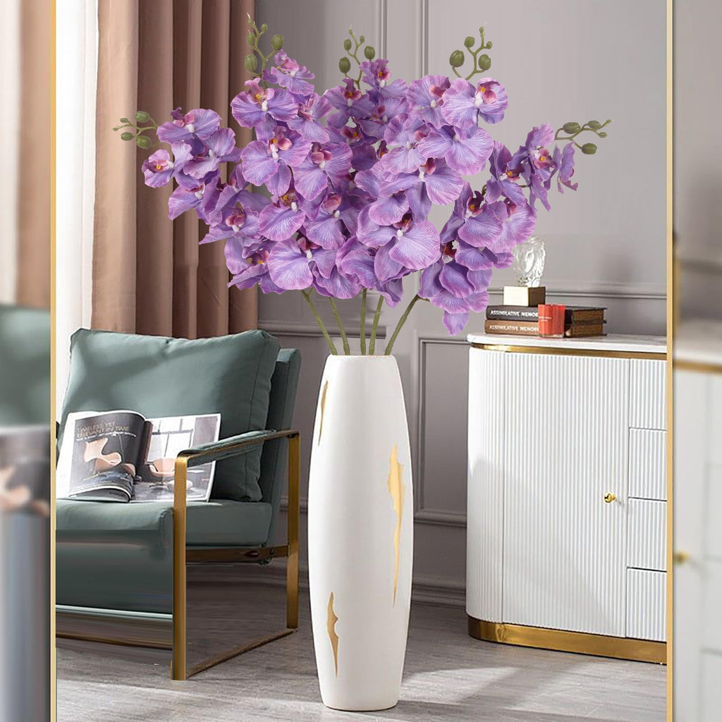 38" Artificial Phalaenopsis Flowers 6PCS Purple Orchids Artificial Orchid Flowers Stem for Wedding Party Office Home