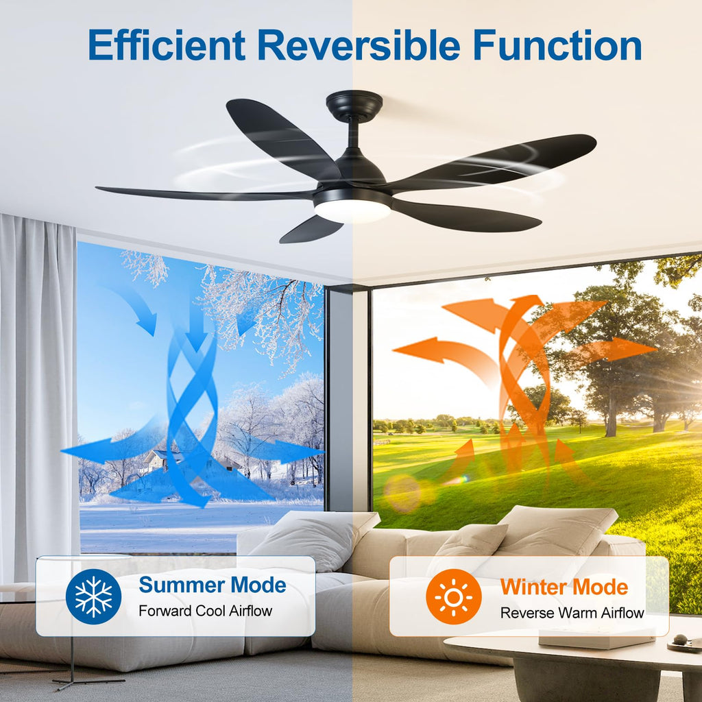52 Inch Black Outdoor Ceiling Fan with Lights and Remote Control, 3CCT LED Light Fixture, Damp Rated Exterior Patio