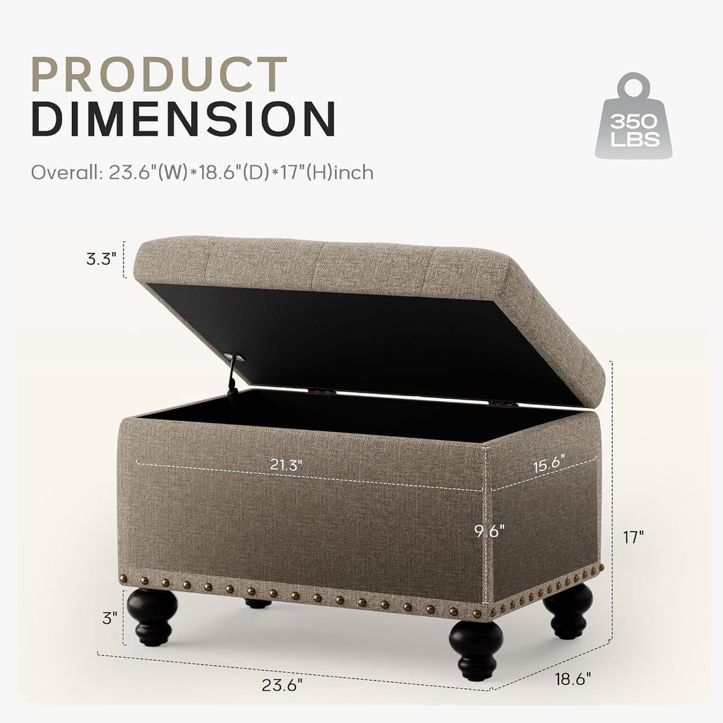 Small Ottoman with Storage, Upholstered Button Tufted Ottoman Foot Rest, Foot Stools, 24" Rectangle Bench with