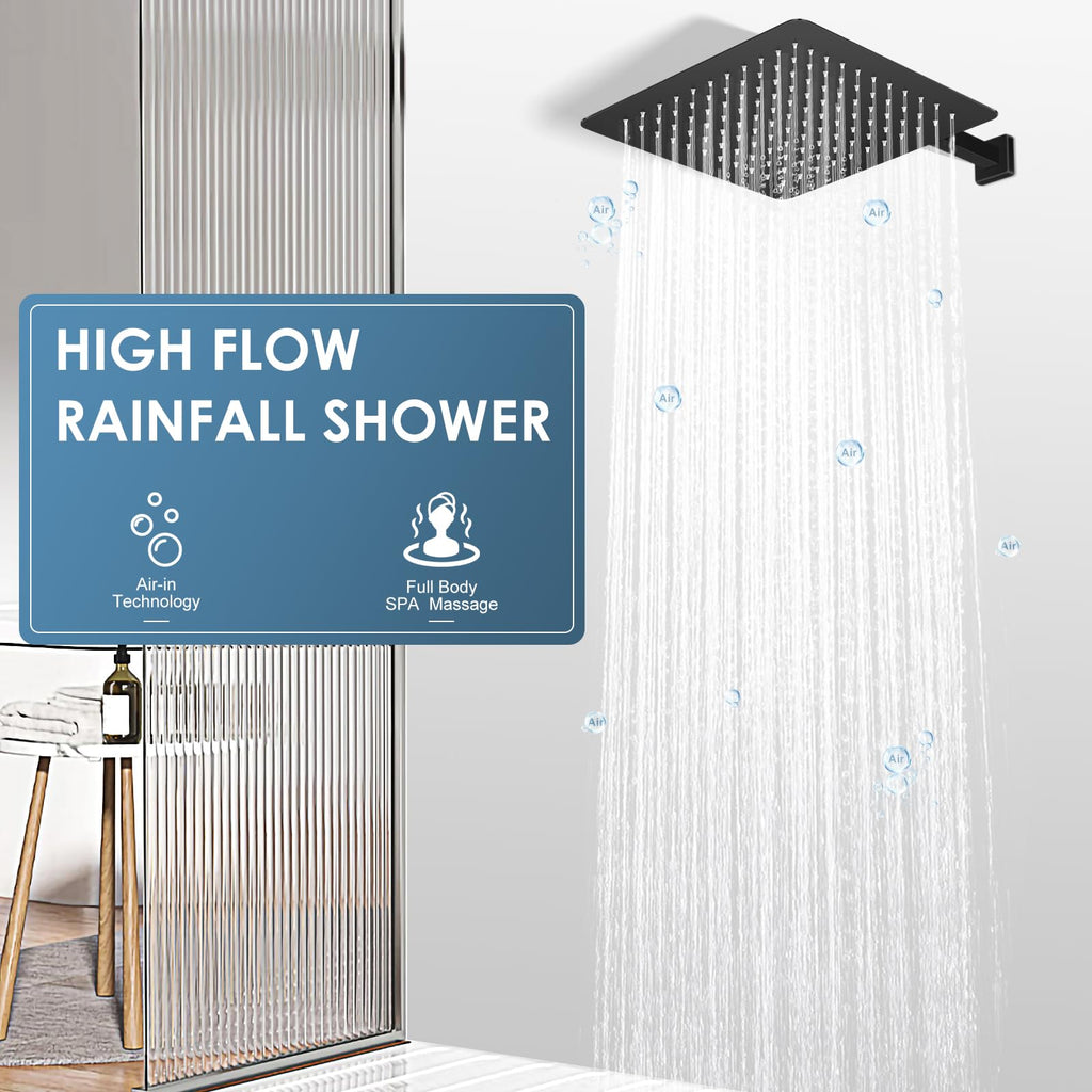 10 Inch Matte Black Rain Shower Head - All Metal Stainless Steel 304, Ultra Thin Design, Modern Bathroom Square
