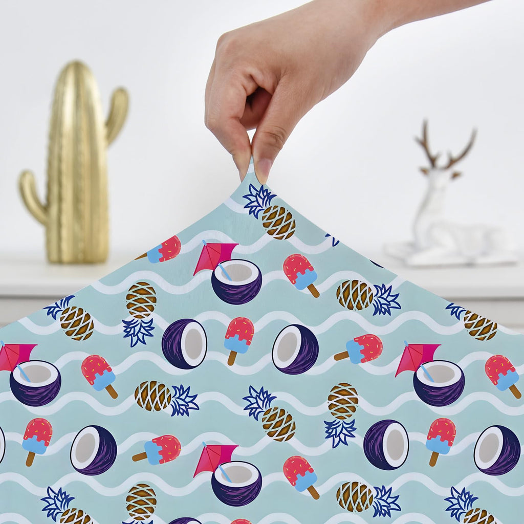 Summer Mint Blue Coconut Pineapple Square Fitted Tablecloth with Elastic 48x48 Inch Outdoor Non Slip Folding Card