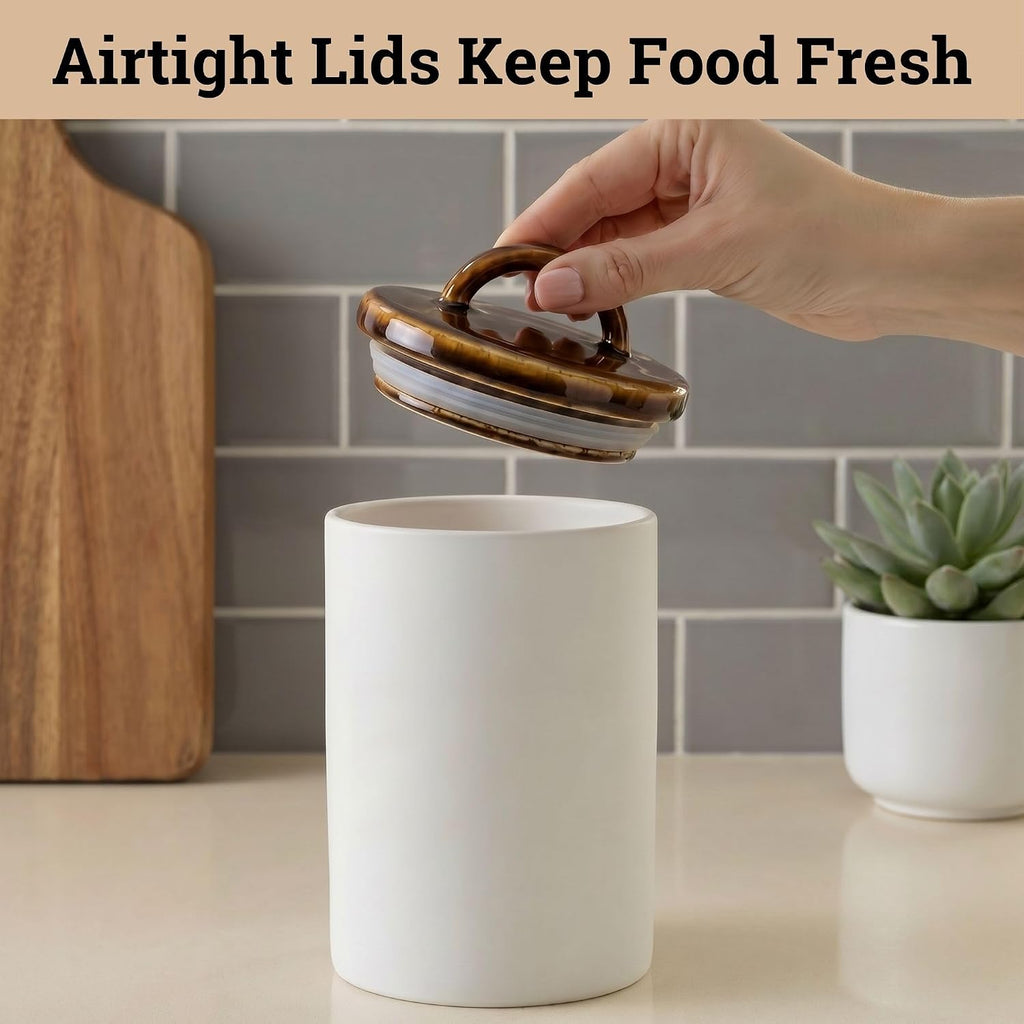 Ceramic Kitchen Canisters for Countertop w/ Airtight Ceramic Lids - Set of 3
