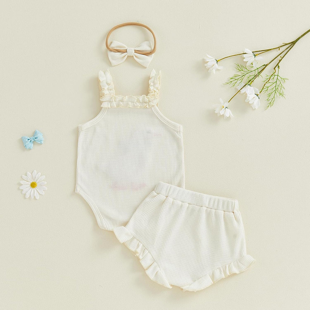 Newborn Baby Girl Clothes Silly Goose Outfit Waffle Knit Sleeveless Romper Ruffle Shorts Set Spring Summer Clothes