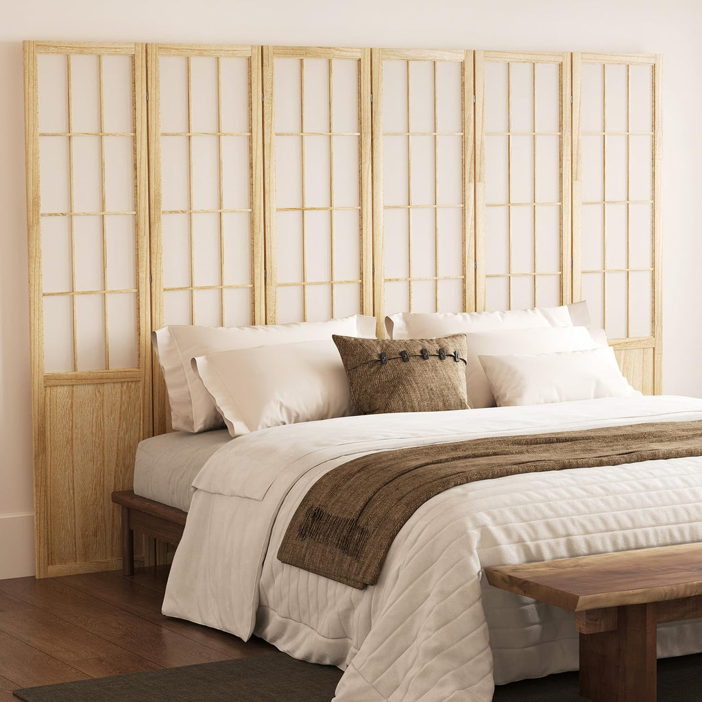 5.6FT Room Divider and Folding Portable Partition Screen, Chinese Japanese Shoji Style for Room Separation - 6 Panel