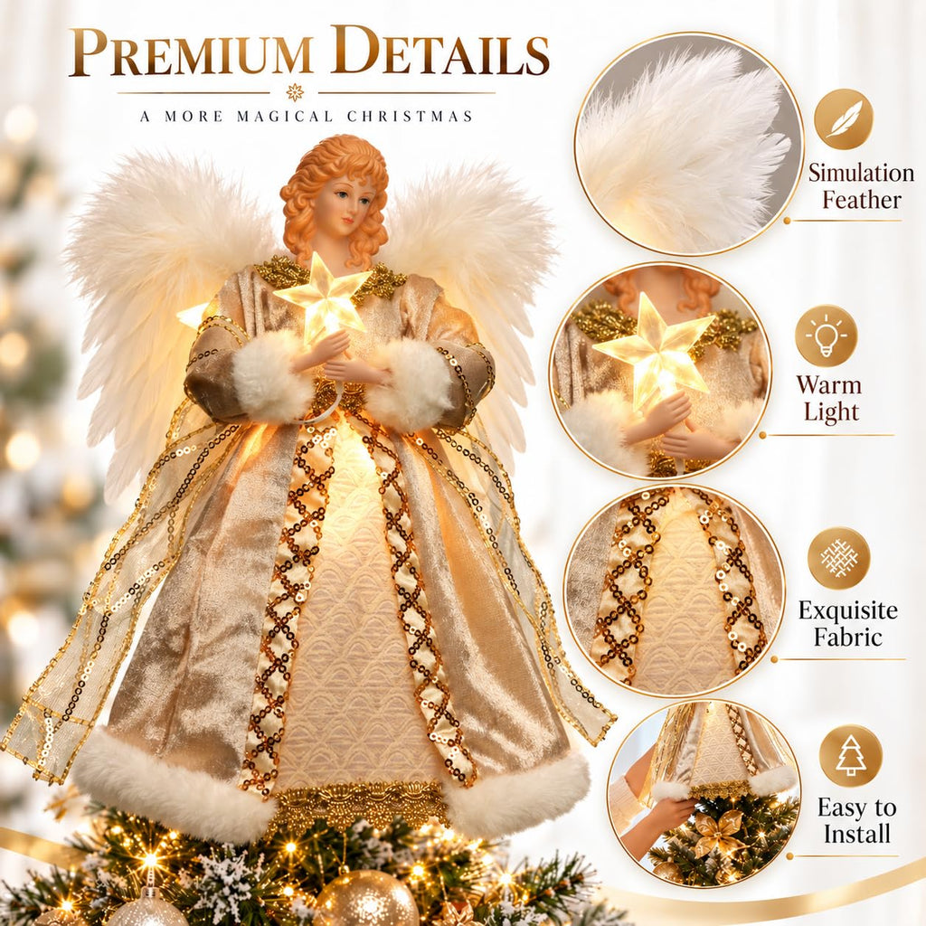 Moving Angel Christmas Tree Topper with Lights