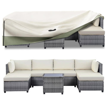 Rectangular Patio Table Cover - Heavy Duty 600D Tough Canvas Waterproof Outdoor Dining Table and Chairs Universal