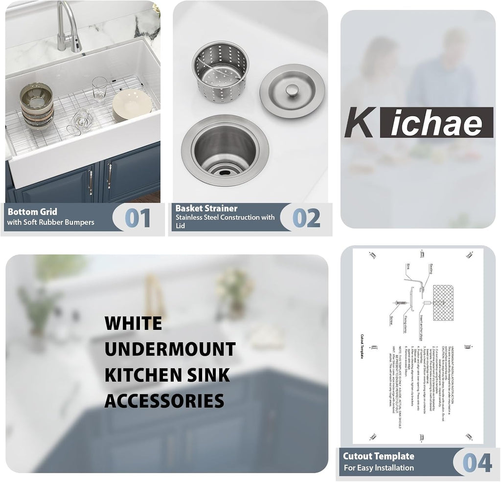 36 Inch White Farmhouse Sink - 36" x 20" Farm Kitchen Sink Undermount Singe Bowl Apron Front Fireclay Ceramic